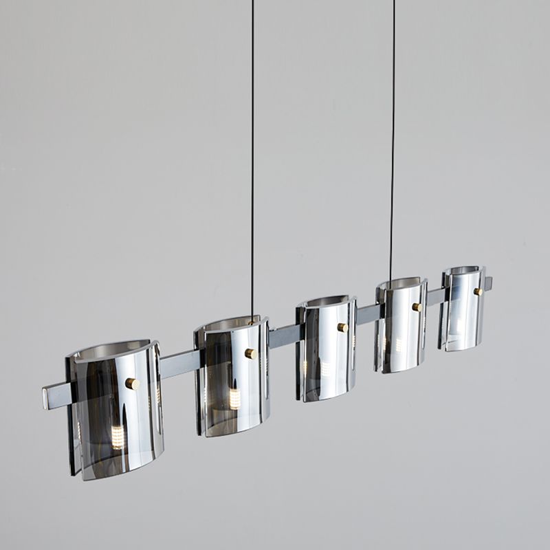 Modern Style Linear Shape Island Lights Glass Island Lighting in Black