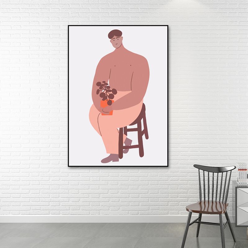 Pink Boy Painting Wall Art Figure Nordic Style Textured Surface Canvas Print for Home