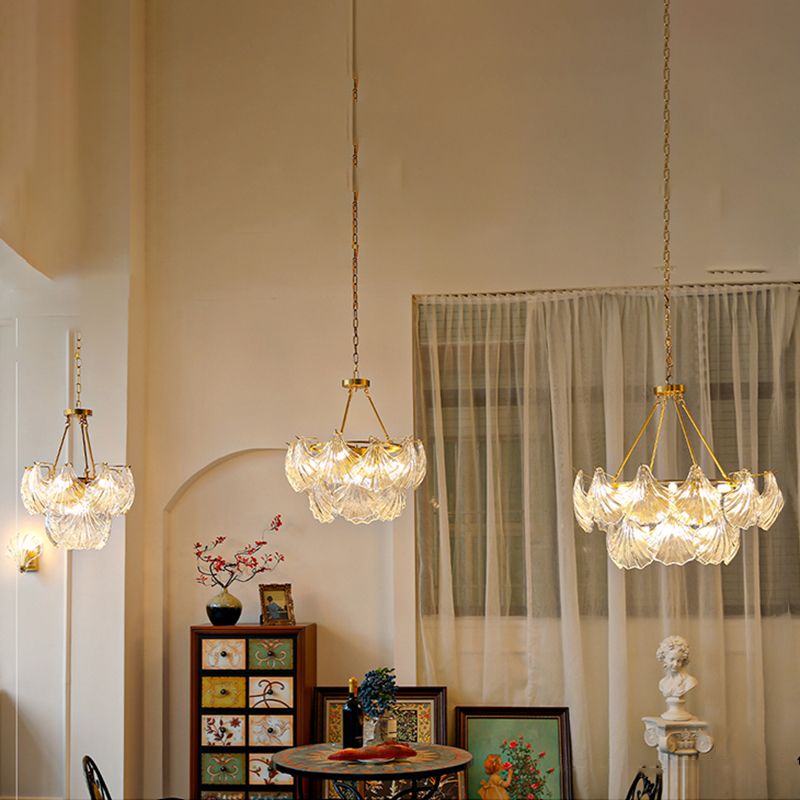 American Shell Chandelier Glass Multi Light Hanging Light in Gold for Bedroom