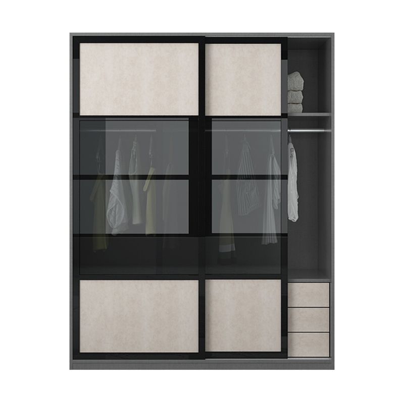 Engineered Wood Storage Cabinet with Glass Doors Contemporary Cabinet with Sliding Doors