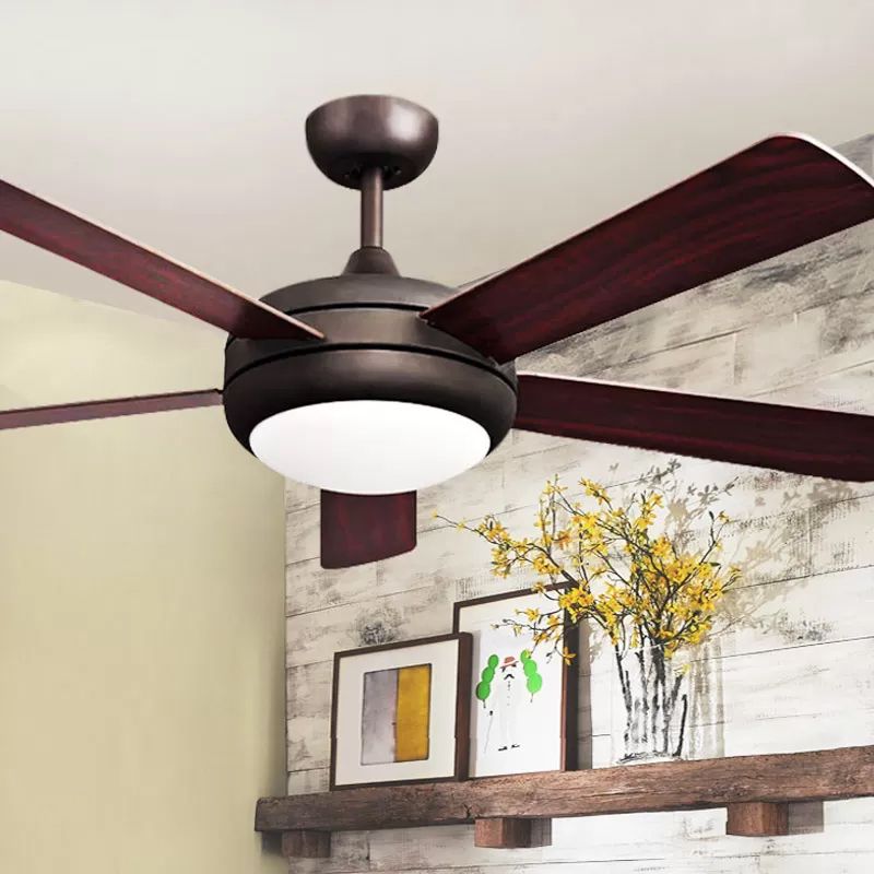 45.5" Wide Metal Black Semi-Flush Mount Bowl LED Rustic Ceiling Fan Lamp with 5 Blades