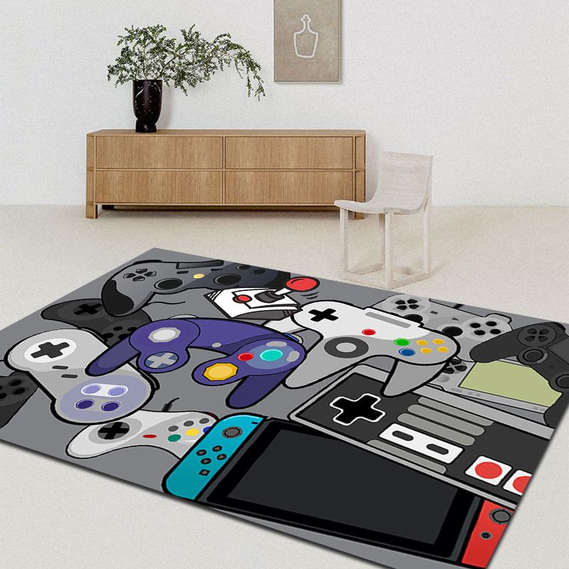 Funky Game Controller Pattern Carpet Polyester Kids Rug Stain Resistant Area Carpet for Living Room