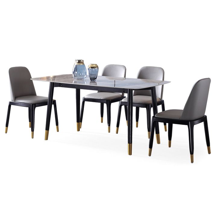 Rechthoek 4 poten luxe eettafel grijze tint vaste tafel van gesinterde steen