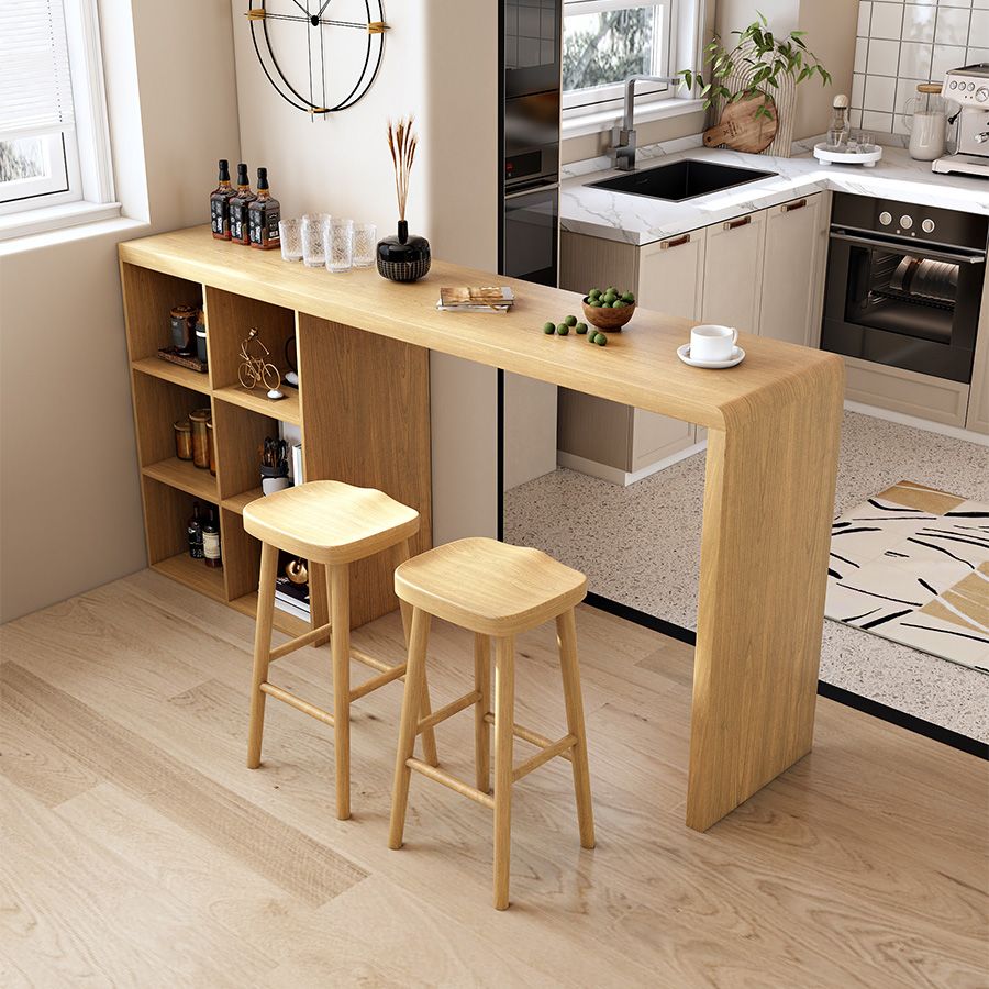 Contemporary Solid Wood Bar Dining Table Rectangle Bar Table with Storage Base