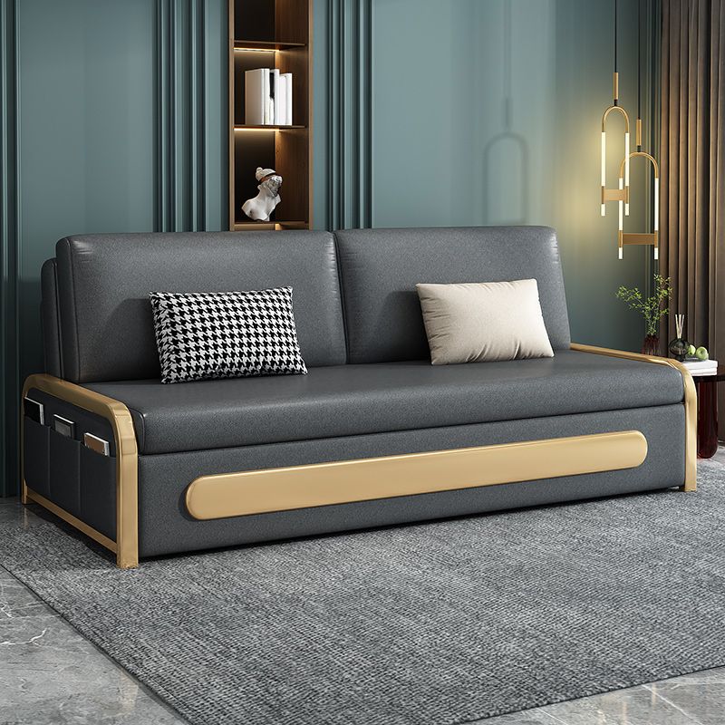 Armless Modern Faux Leather Stain Resistant Bed Sofa Couch in Grey