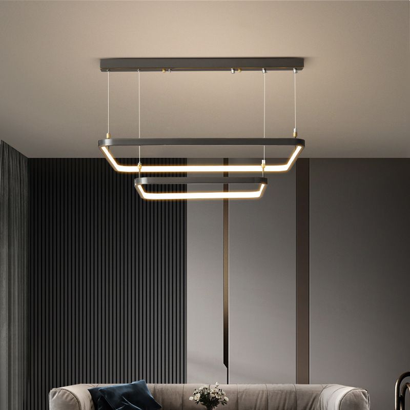LED Bedroom Ceiling Pendant Light Modern Chandelier Light Fixture with Square Metal Shade