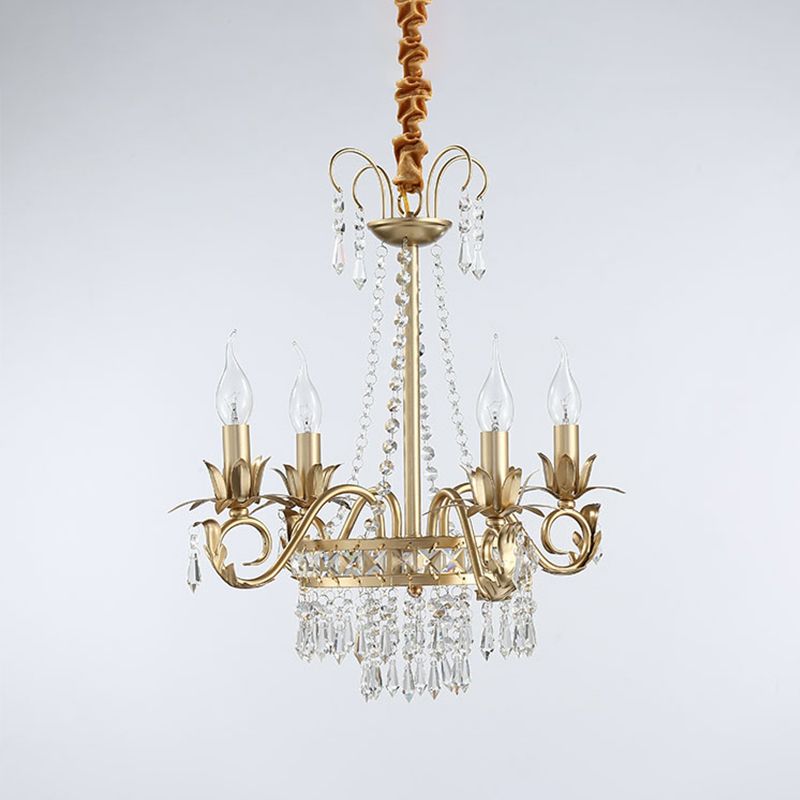 Kaarsen slaapkamer kroonluchter licht traditionele kristal prisma 4 koppen goudhangende hanger