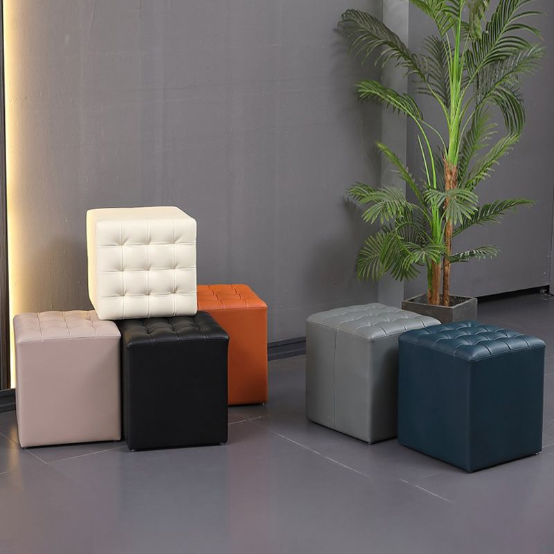 Contemporary Pouf Ottoman Genuine Leather Upholstered Tufted Solid Color Ottoman