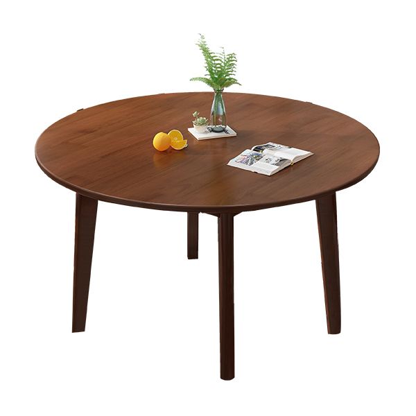 Round Wood Color Dining Table Rubberwood Solid Wood Table Modern with 4 Legs Pedestal
