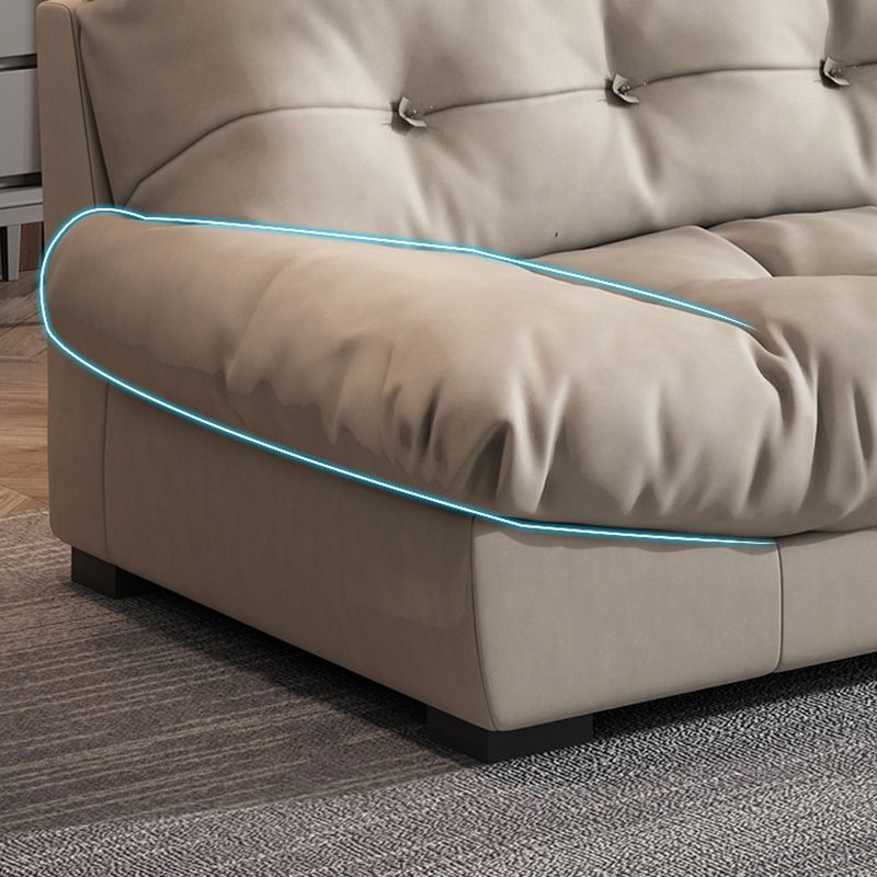 Scandinavian Beige Sofa with Tufted Back and Flared Arm for Living Room