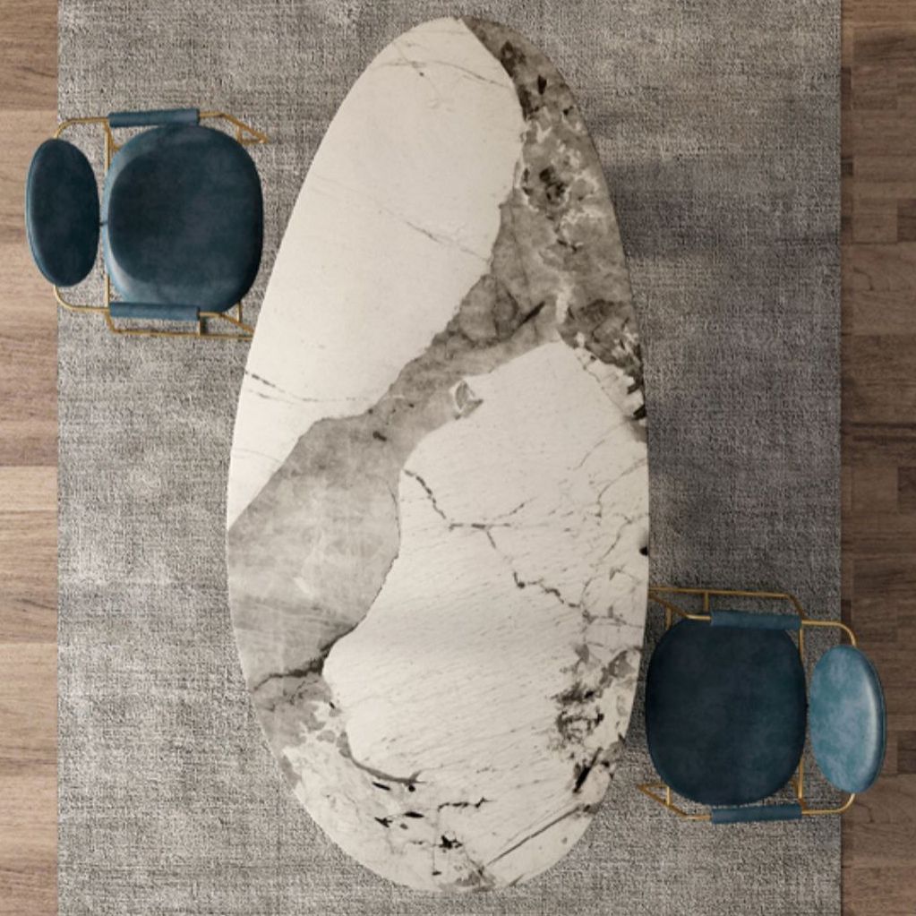 Sintered Stone Home Desk Luxury Oval Shape Fixed Table for Dining Room