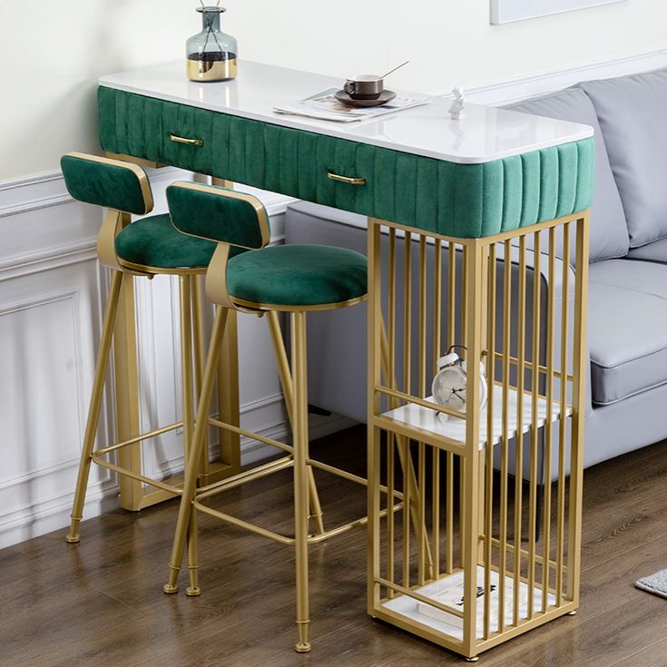 Glam Rectangle Indoor Bar Dining Table White Marble Bistro Table with Drawer