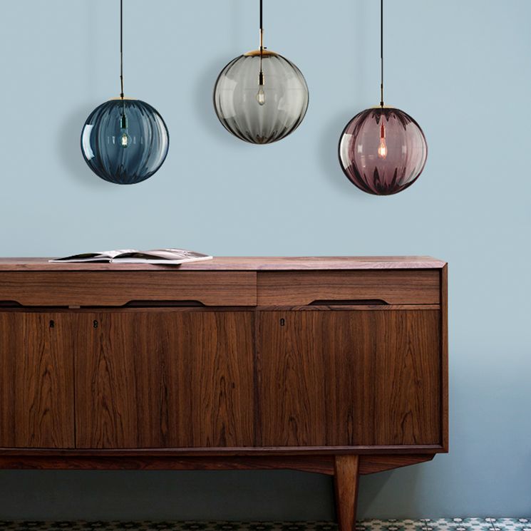 1 Light Spherical Pendant Light Modern Simple Designer Ribbed Bedroom Hanging Lamp