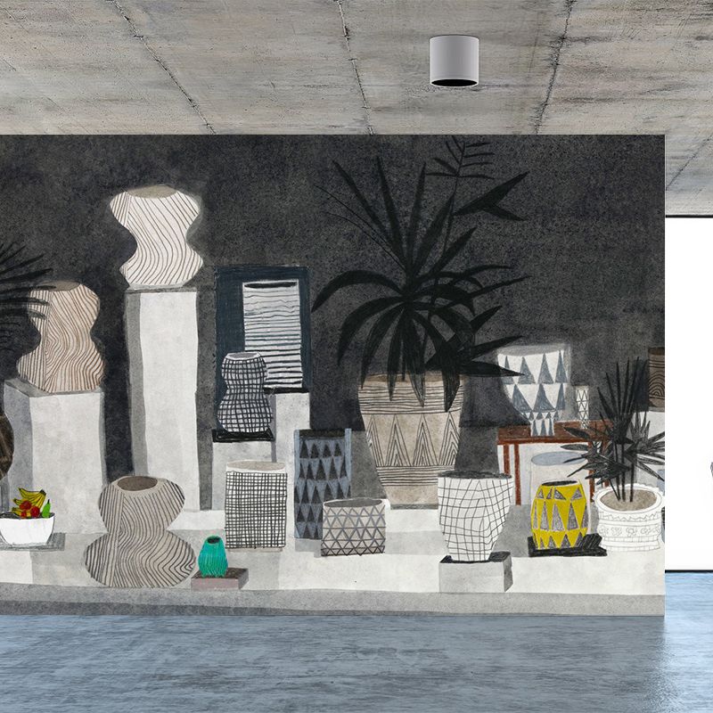 Modern Ceramic Pots Mural Decal Black Dining Room Wall Art, Custom Size Available