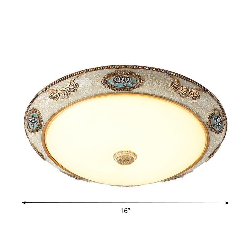 13"/16"/19.5" W Dome Opal Glass Flush Mount Retro Style LED Bedroom Light Fixture Ceiling in Gold, Warm/White Light