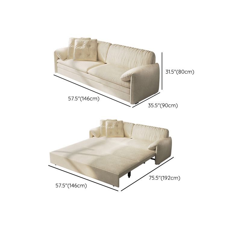 Contemporary White Fabric Futon Pillow Top Arms Futon Sofa Bed