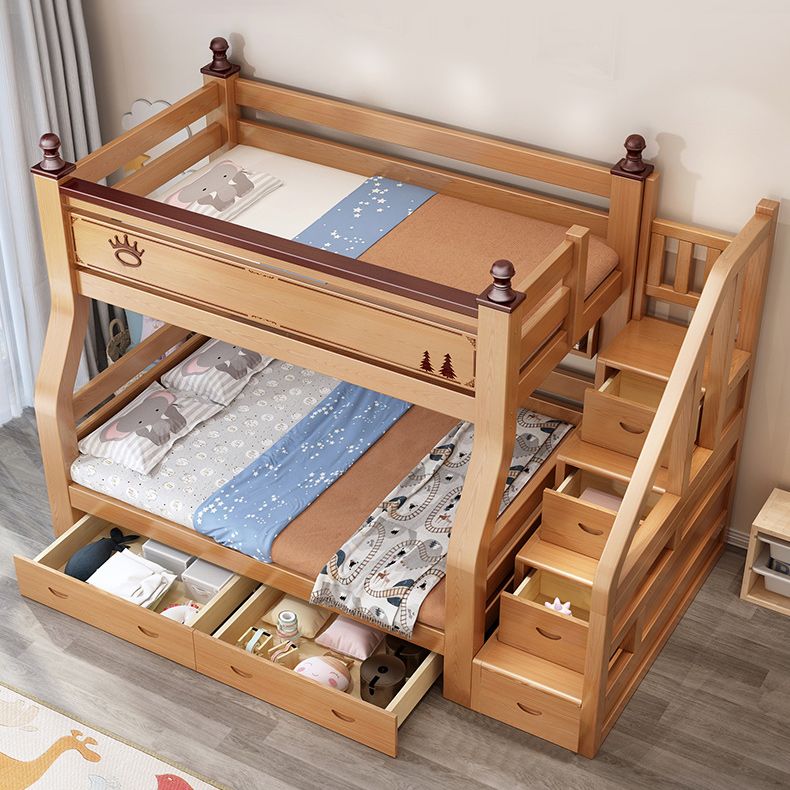 Solid Wood Natural Bunk Bed Scandinavian Kids Bed with Mattress