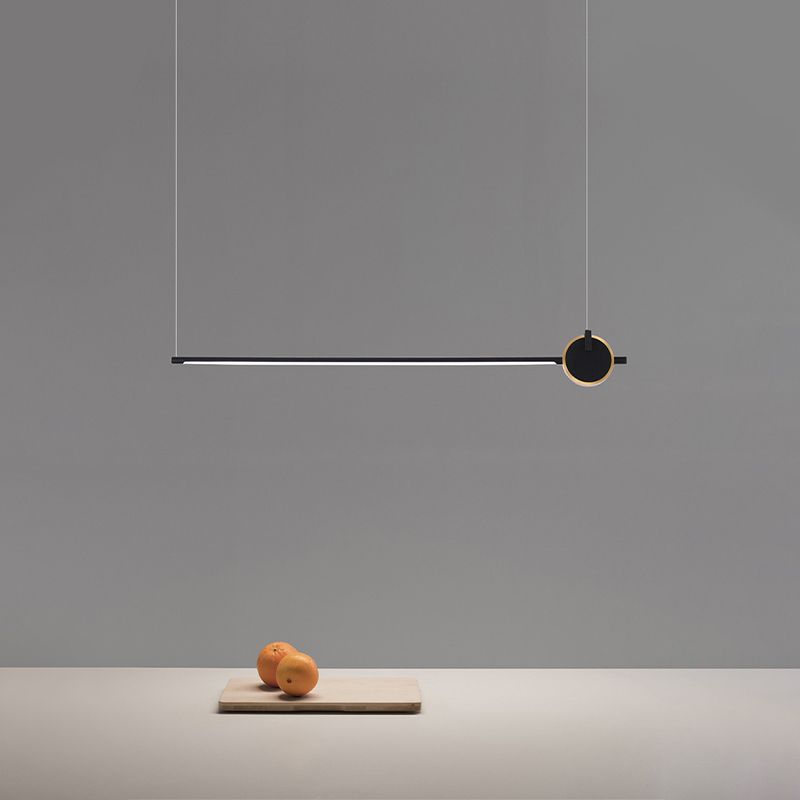 Black metal eiland licht modern 1-head lineair restaurant hangende lamp met acryl schaduw