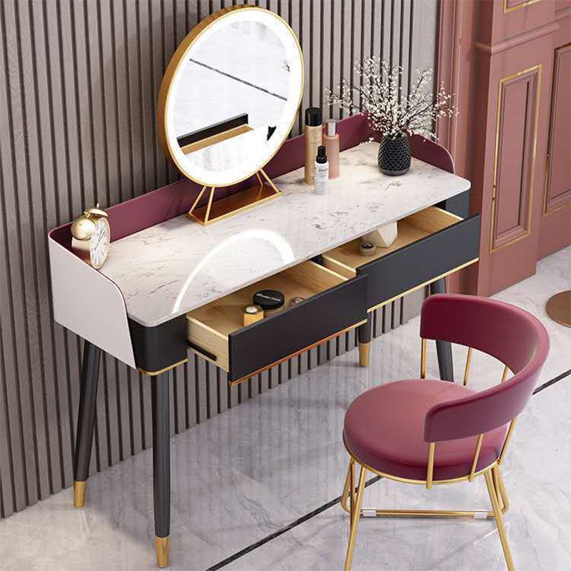 Contemporary Stone Top Makeup Vanity Desk with Wooden Drawer