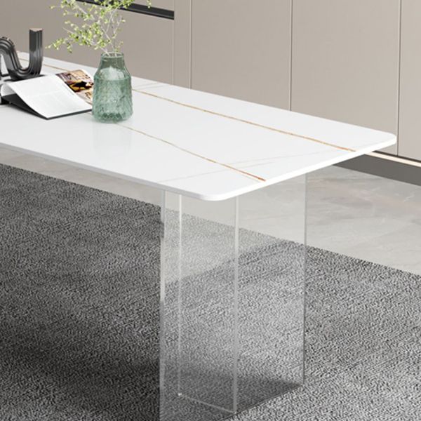 Rectangle Stone Modern Dining table Clear Double Pedestal Dining Table