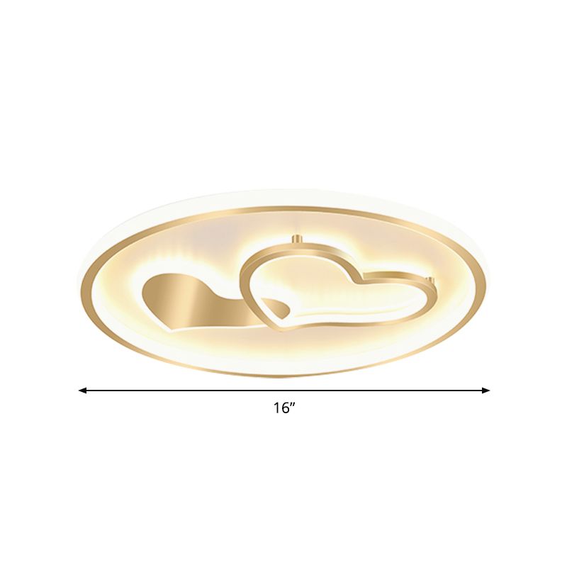 Loving Heart Flush Mount Light Modernist Metallic Slaapruimte LED Plafond Flush in Goud, 16 "/19.5" Wide