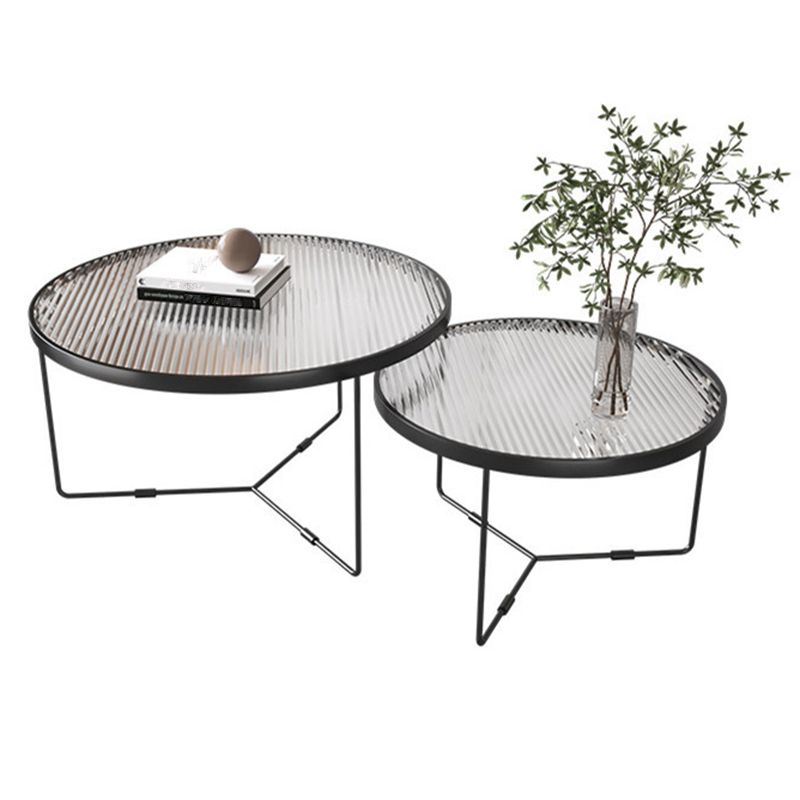 Modern Style Round Toughened Glass Table with Metal Cross Legs Coffee Table