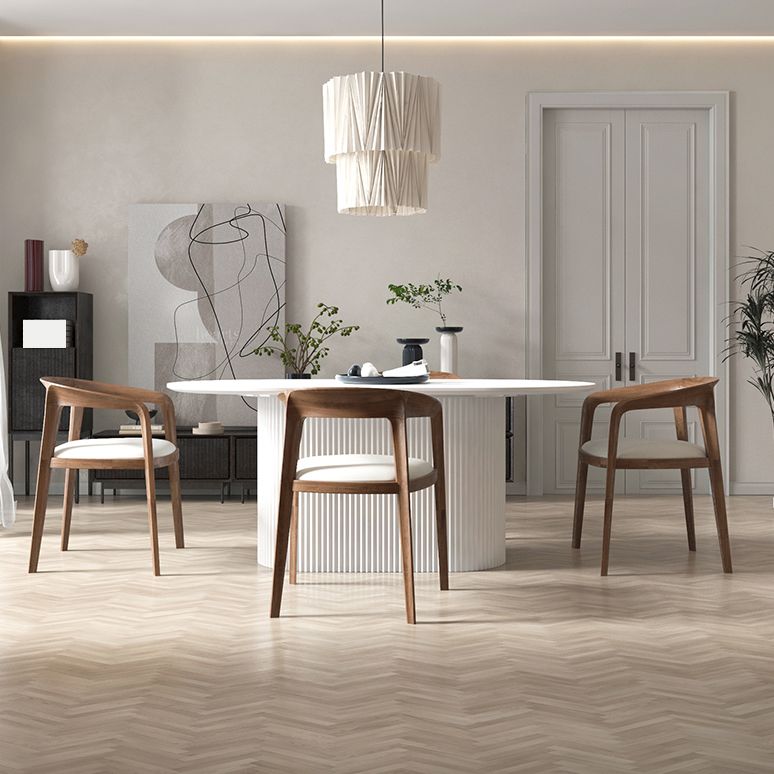 Modern White Top Dining Table Oval Dining Table with Wooden Base