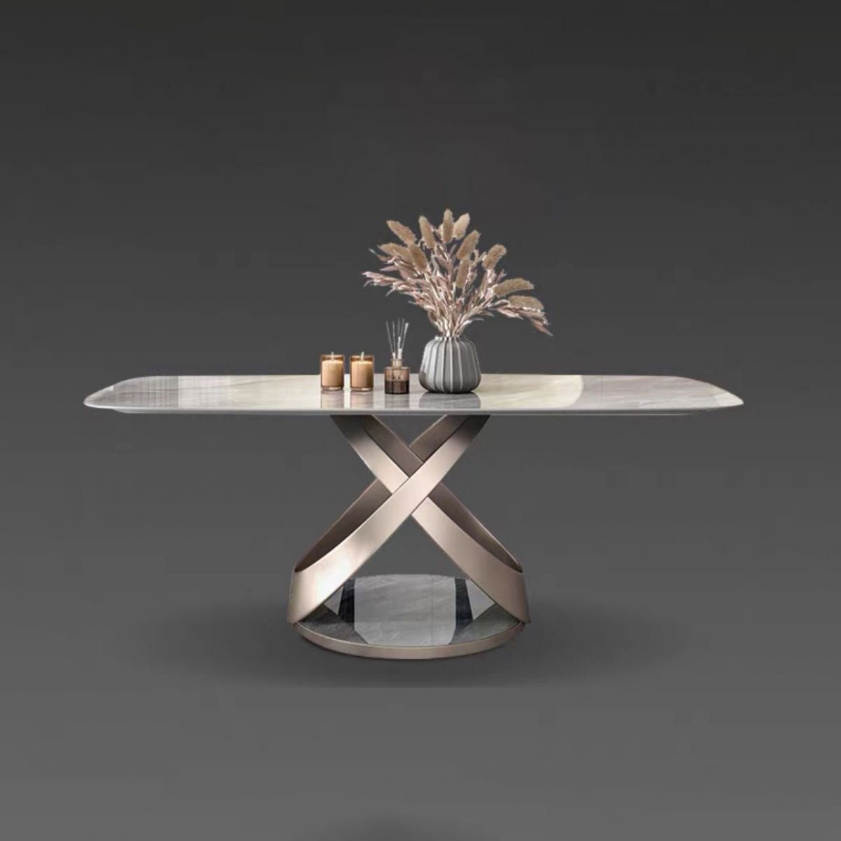 Dining Room Set Contemporary Sintered Stone Dining Table Rectangular Dining Table with Metal Base