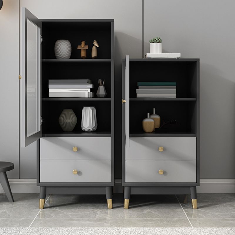 Faux Wood Modern Storage Cabinet Glass Doors Display Cabinet for Living Room, 16"W