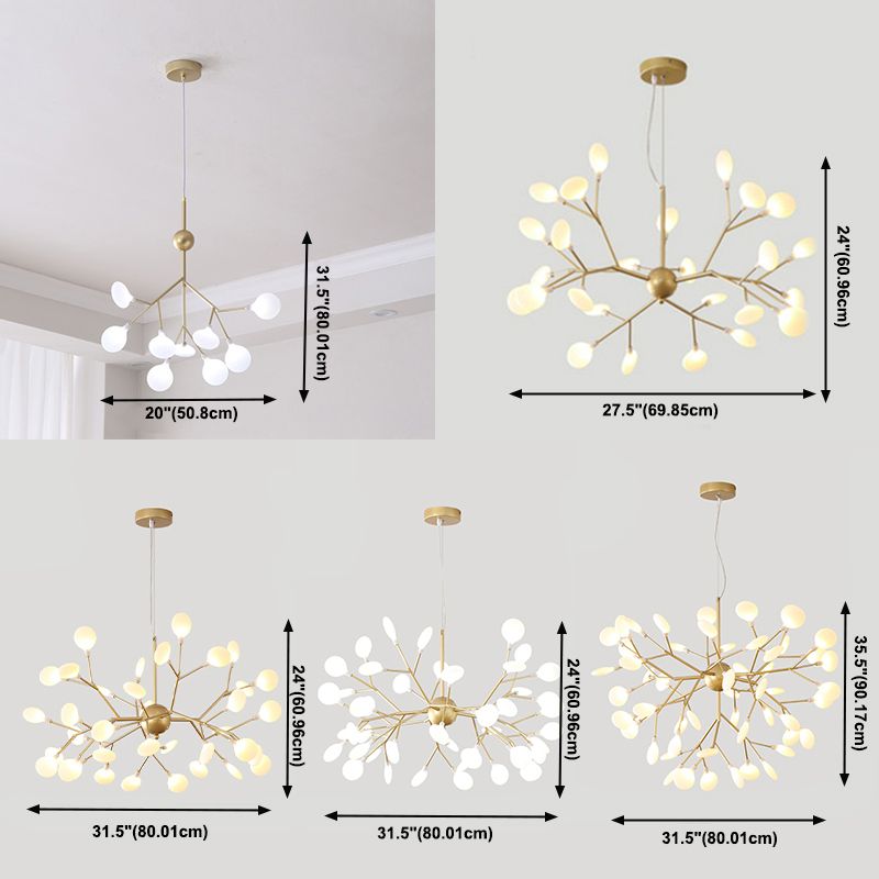 Modern Metal Suspended Lamp Fireflies Style Chandelier Lamp in Gold for Sitting Room