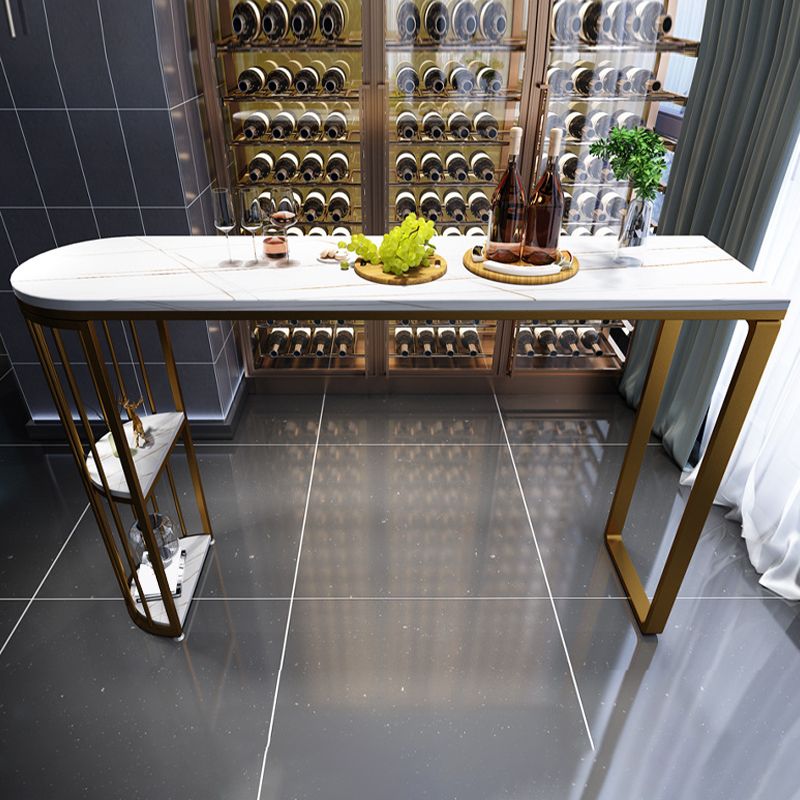 Modern Stone Bar Table Metal Base Dining Table with Storage Shelves