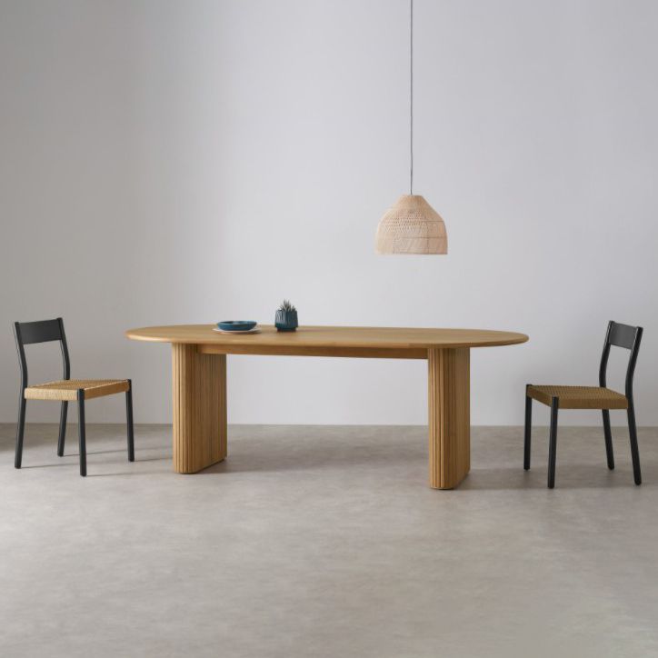 Zeitgenössischer Massivholz Tisch Oval Doppelpodest Haus Küchenmöbel