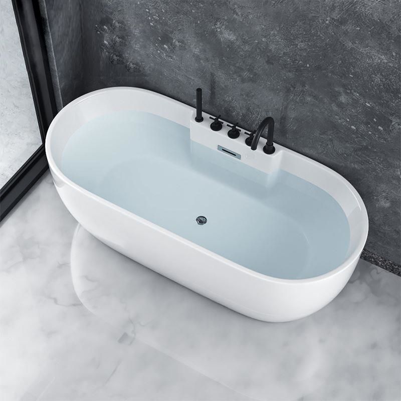 White Stand Alone Bath Modern Oval Soaking Acrylic Back to Wall Bathtub