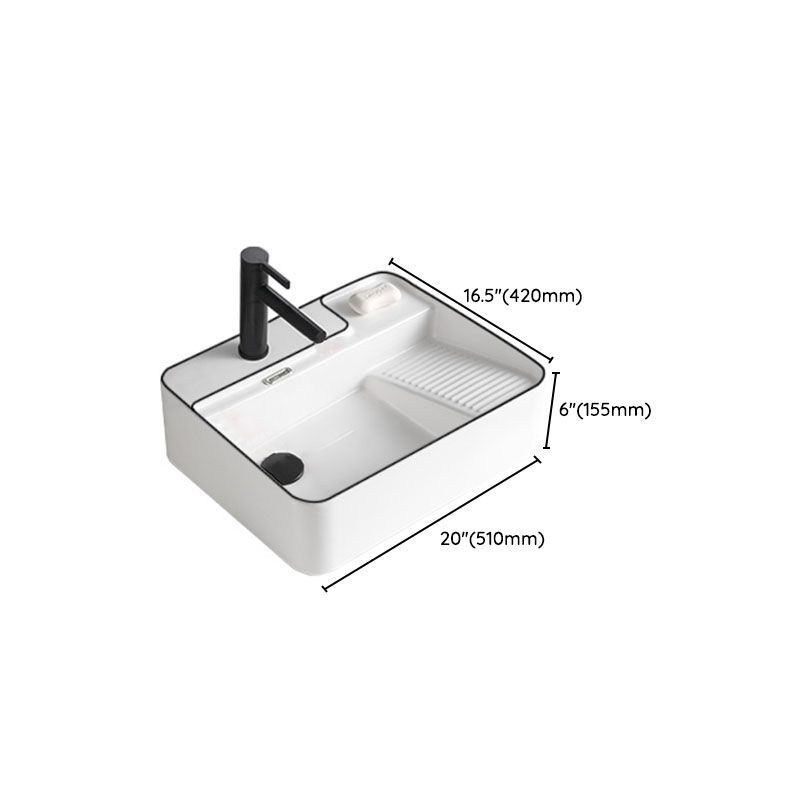 Classic Bathroom Sink Rectangular White Trough Sink with Pop-Up Drain