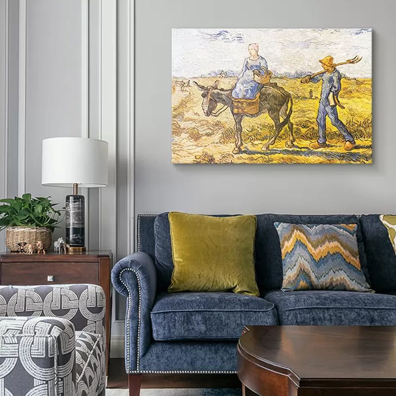 Rural Farmland Wall Art Yellow Van Gogh Peasant Couple Going to Work Painting