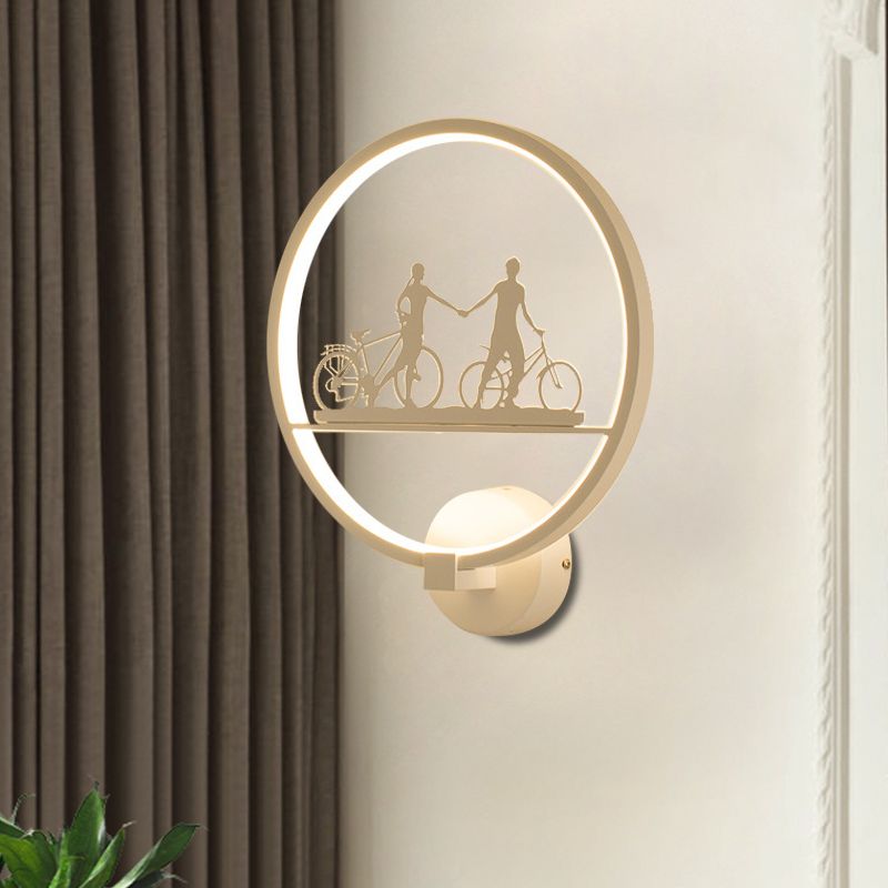White/Black Round Wall Mural Lamp Nordic LED Metal Wall Mounted Light Fixture with Eiffel Tower/Couple Pattern