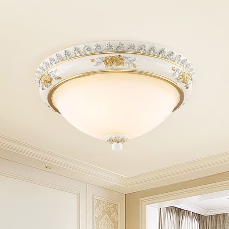 White 2/3 Heads Ceiling Flush Traditional Milk Glass Dome Flushmount Lighting for Bedroom, 13"/14.5"/18.5" Dia