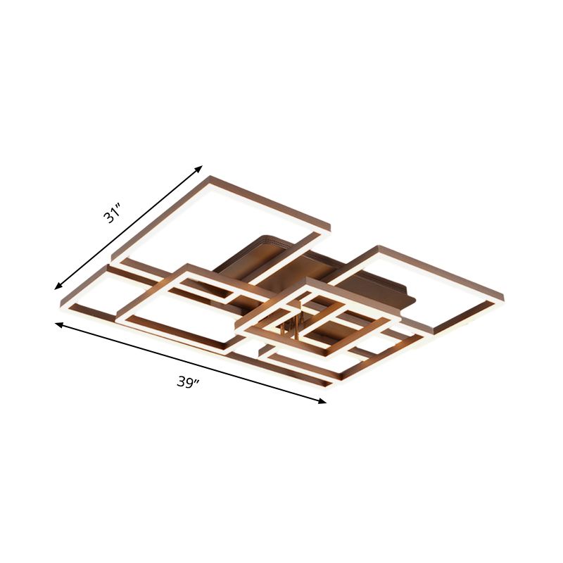 Modern Rectangular Acrylic Semi Flush Light LED 1/2/3 Lights Brown Ceiling Mounted Fixture in Warm/White/Natural Light, 16"/23"/29" Wide