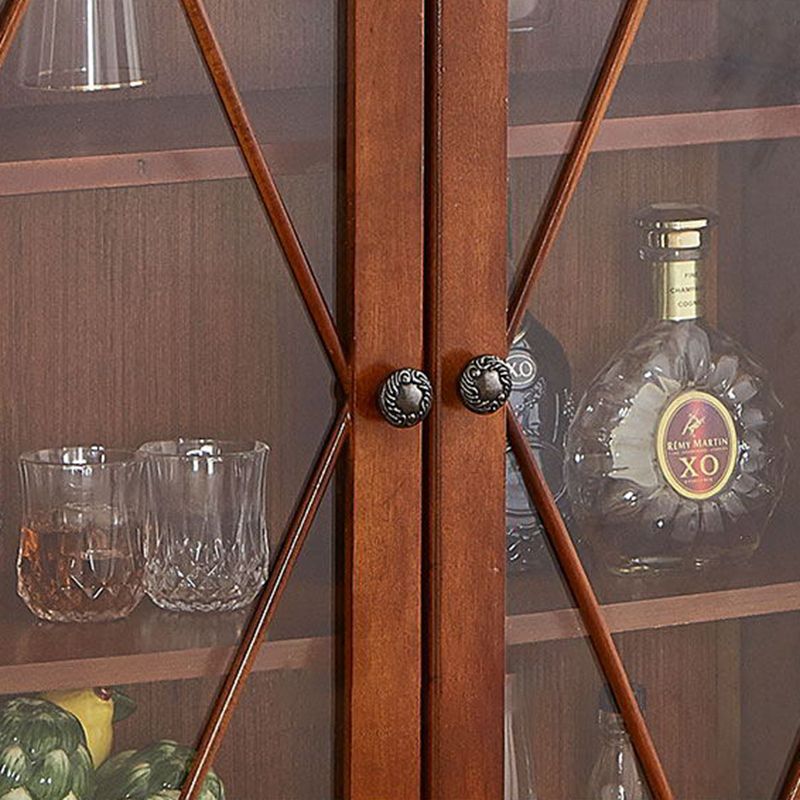 Mid-Century Modern Display Stand Rubberwood Display Cabinet with Doors for Dining Room