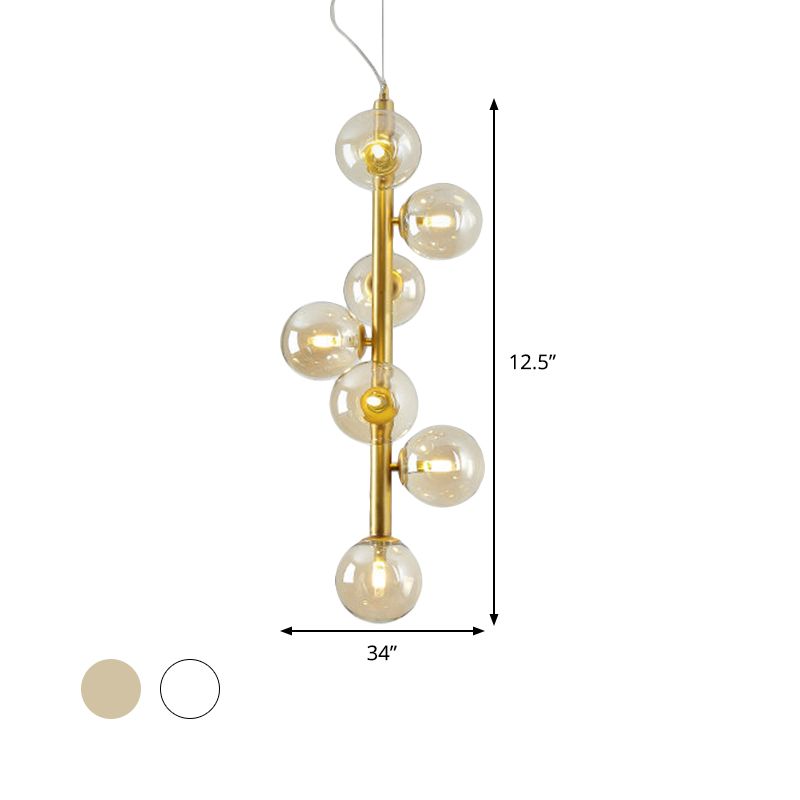 Cognac/Clear Glass Ball Ceiling Chandelier Modern 7 Heads LED Hanging Pendant Light in Gold for Living Room