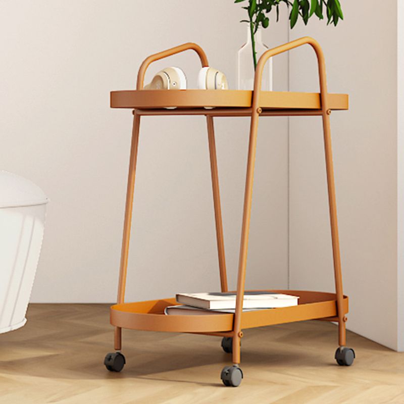 Oval 2-Tier End Table with Casters Mid-Century Modern Metal Side Table