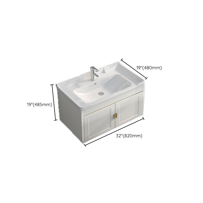 Single Sink Vanity Set Mirror Wall Mount Metal Frame Rectangle Bath Vanity with 2 Doors