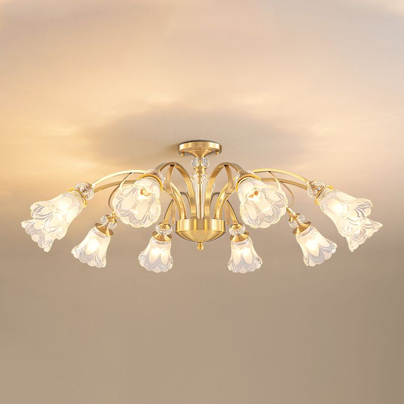 Bell Shape Crystal Flush Light Modern Style Multi Lights Flush Mount Ceiling Light in Gold