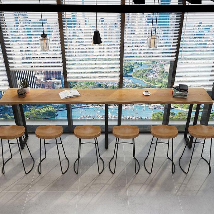 Metal Bar Table Rectangle Wood Top Bistro Pub Table Modern Style Breakfast Table