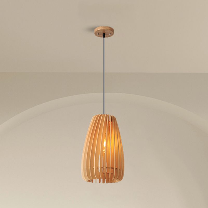 Modern Style Geometric Shape Pendant Wood 1 Light Hanging Lamp for Dinning Room