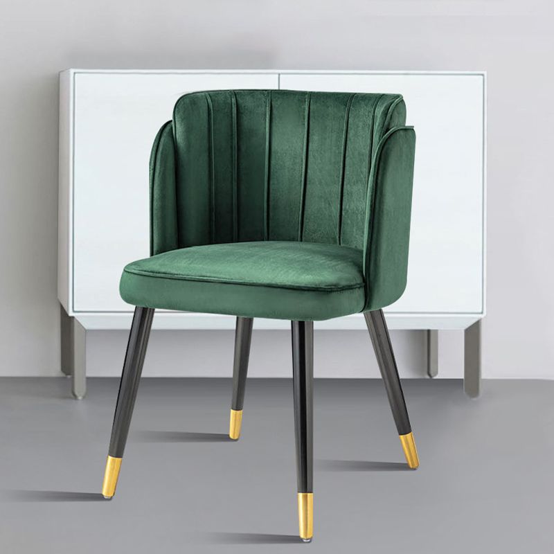 Glam Upholstered Dining Chair Green Parsons Chair with Wood Legs