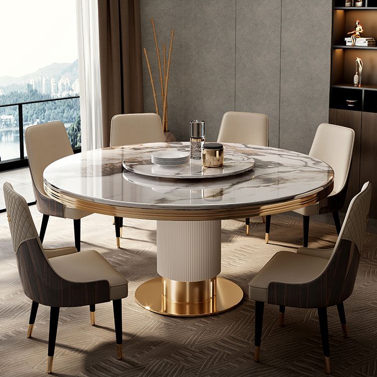Traditional Luxury Stone Dining Table Round Gold Base Convertible Dining Table