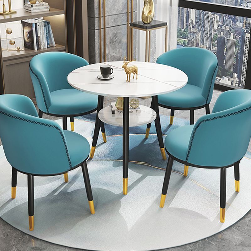 Traditional Luxury Dining Table Round Sintered Stone Table with Black Frame