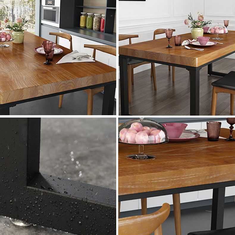 Industrial Rectangle Dining Table Pine Solid Wood Table with Black Double Pedestal for Dining Room