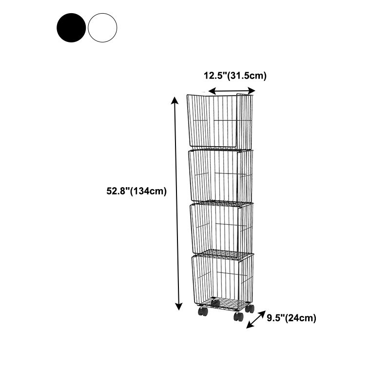 Black and White Industrial Bookshelf Iron Bookshelf with Caster Wheels